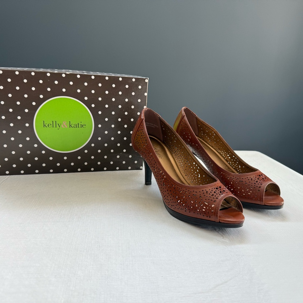 Kelly & Katie Brown Perforated Leather Heels